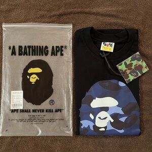 A Bathing Ape Black and Blue Graphic T-Shirt